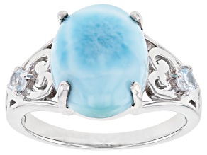 Blue Larimar Rhodium Over Sterling Silver Ring 0.07ctw