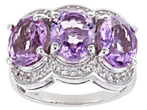 Purple Amethyst With White Lab Sapphire Rhodium Over Sterling Silver Ring 4.71ctw