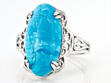 Blue Turquoise Rhodium Over Sterling Silver Ring 20x10mm