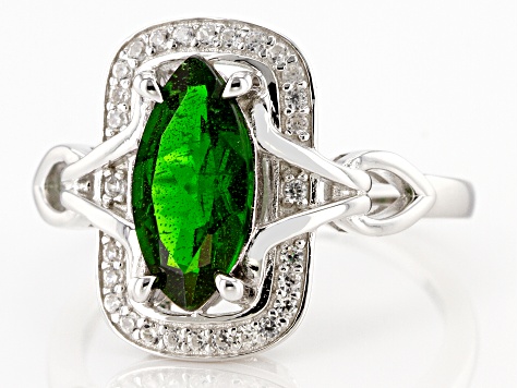 Green Chrome Diopside Rhodium Over Sterling Silver Ring 1.84ctw