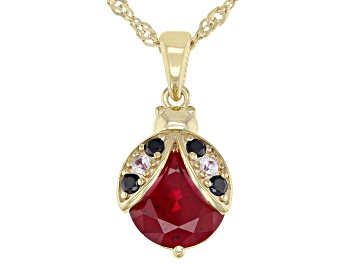 Picture of Red Lab Created Ruby 18k Yellow Gold Over Sterling Silver Pendant With Chain 4.82ctw