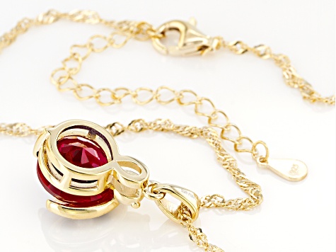 Red Lab Created Ruby 18k Yellow Gold Over Sterling Silver Pendant With Chain 4.82ctw
