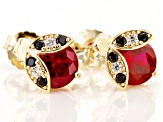 Red Lab Created Ruby 18k Yellow Gold Over Sterling Silver Ladybugs Earrings 4.65ctw