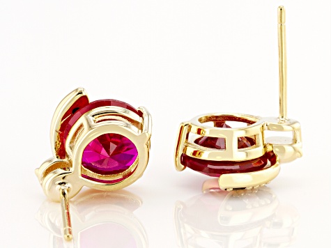 Red Lab Created Ruby 18k Yellow Gold Over Sterling Silver Ladybugs Earrings 4.65ctw