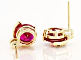 Red Lab Created Ruby 18k Yellow Gold Over Sterling Silver Ladybugs Earrings 4.65ctw