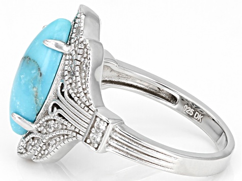 Blue Marquise Turquoise Rhodium Over Sterling Silver Ring 14x7mm