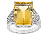 Yellow Citrine Rhodium Over Sterling Silver Ring 10.51ctw