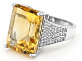 Yellow Citrine Rhodium Over Sterling Silver Ring 10.51ctw