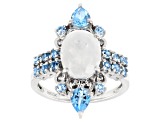 Rainbow Moonstone Rhodium Over Sterling Silver Ring 1.02ctw