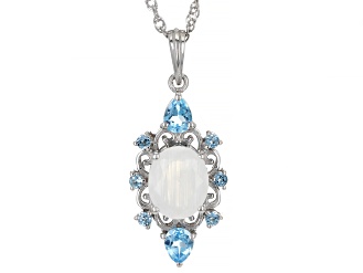 Rainbow Moonstone Rhodium Over Sterling Silver Pendant With Chain 0.76ctw