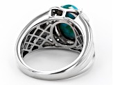 12mm x 8mm Turquoise and 0.15ctw Zircon Rhodium Over Sterling Silver Ring
