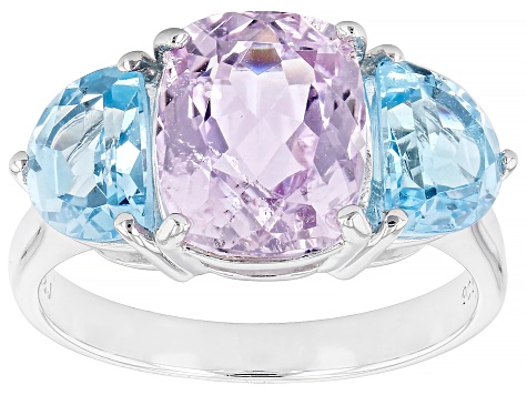 Pink Kunzite Rhodium Over Sterling Silver Ring 5.07ctw