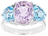 Pink Kunzite Rhodium Over Sterling Silver Ring 5.07ctw