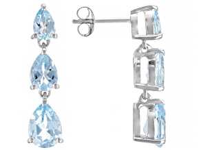 Blue Topaz Rhodium Over Sterling Silver Dangle Earrings 4.67ctw