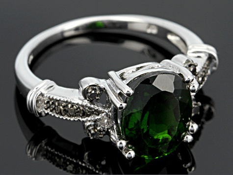 Green Russian Chrome Diopside Sterling Silver Ring 2.67ctw.
