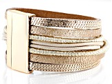 White Glass Gold Tone Brown Faux Leather Wrap Bracelet