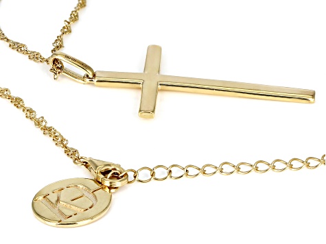 18K Yellow Gold Over Sterling Silver "Warrior" Cross Pendant With Chain
