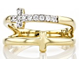 White Cubic Zirconia 18K Yellow Gold Over Sterling Silver Cross Ring 0.29ctw