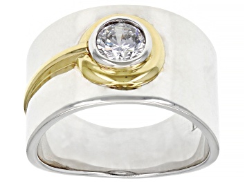 Picture of White Cubic Zirconia Rhodium and 18k Yellow Gold Over Sterling Silver Ring 0.89ctw