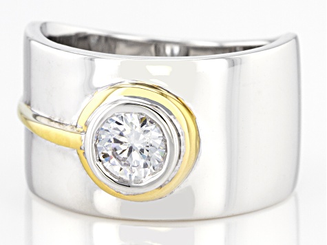 White Cubic Zirconia Rhodium and 18k Yellow Gold Over Sterling Silver Ring 0.89ctw