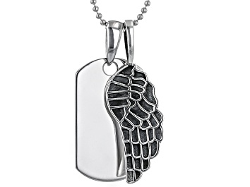 Picture of Rhodium Over Sterling Silver Dog Tag And Angel Wing Pendant With Chain