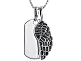 Rhodium Over Sterling Silver Dog Tag And Angel Wing Pendant With Chain