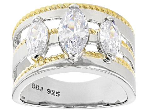 White Cubic Zirconia Platinum And 18k Yellow Gold Over Sterling Silver Ring 2.95ctw