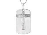 White Cubic Zirconia Platinum Over Sterling Silver Cross Dog Tag Pendant With Chain 1.00ctw