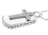 White Cubic Zirconia Platinum Over Sterling Silver Cross Dog Tag Pendant With Chain 1.00ctw