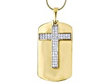 White Cubic Zirconia 18k Yellow Gold Over Sterling Silver Cross Dog Tag Pendant With Chain