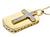 White Cubic Zirconia 18k Yellow Gold Over Sterling Silver Cross Dog Tag Pendant With Chain