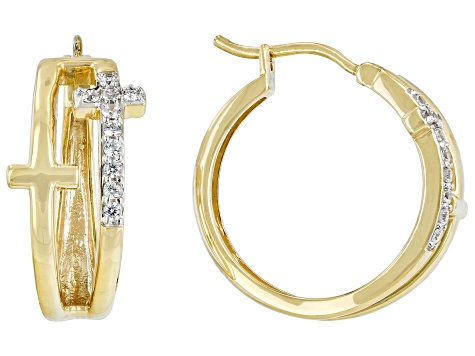 White Cubic Zirconia 18k Yellow Gold Over Sterling Silver Cross Earrings 0.40ctw