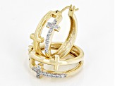 White Cubic Zirconia 18k Yellow Gold Over Sterling Silver Cross Earrings 0.40ctw