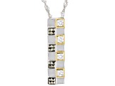 White Cubic Zirconia & Marcasite Rhodium & 18k Yellow Gold Over Silver Checkmate Pendant W/ Chain