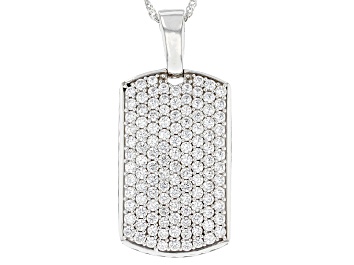 Picture of White Cubic Zirconia Rhodium Over Sterling Silver Dog Tag Pendant With Chain 7.11ctw
