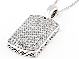 White Cubic Zirconia Rhodium Over Sterling Silver Dog Tag Pendant With Chain 7.11ctw