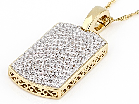 Brilliance Fine Jewelry Men's Gold-Tone Stainless Steel Cubic Zirconia Dog Tag Pendant Necklace - Each