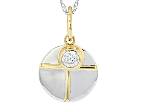 White Cubic Zirconia Rhodium And 18k Yellow Gold Over Sterling Silver Pendant With Chain 1.42ctw