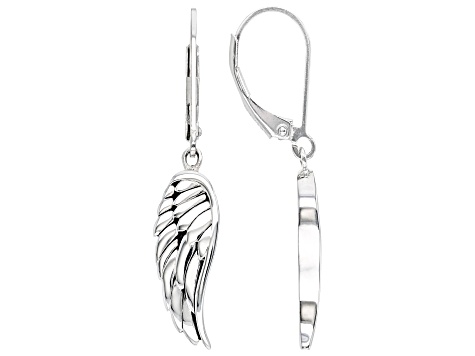 Rhodium Over Sterling Silver Angel Wing Earrings