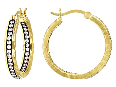 White Cubic Zirconia 18k Yellow Gold Over Bronze And Black Rhodium Earrings 1.61ctw