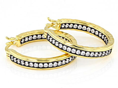 White Cubic Zirconia 18k Yellow Gold Over Bronze And Black Rhodium Earrings 1.61ctw