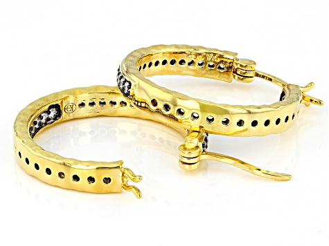 White Cubic Zirconia 18k Yellow Gold Over Bronze And Black Rhodium Earrings 1.61ctw