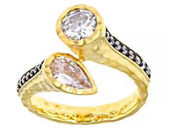 Picture of White Cubic Zirconia 18k Yellow Gold Over Bronze And Black Rhodium Ring 3.00ctw