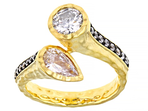 White Cubic Zirconia 18k Yellow Gold Over Bronze And Black Rhodium Ring 3.00ctw