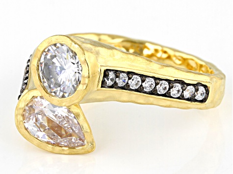 White Cubic Zirconia 18k Yellow Gold Over Bronze And Black Rhodium Ring 3.00ctw