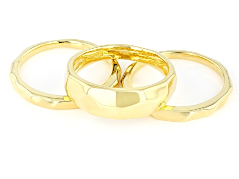 18k Yellow Gold Over Bronze Rings Set of 3