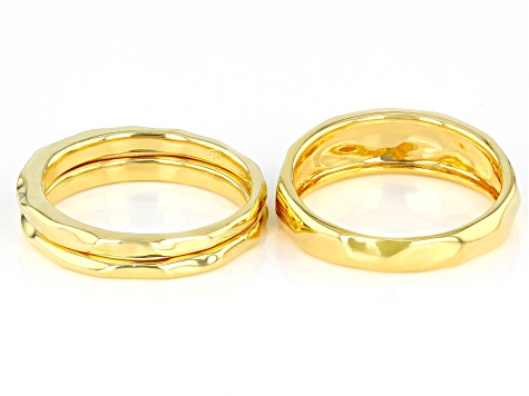 18k Yellow Gold Over Bronze Rings Set of 3