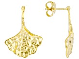 18k Yellow Gold Over Sterling Silver Ginkgo Leaf Earrings