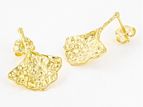 18k Yellow Gold Over Sterling Silver Ginkgo Leaf Earrings