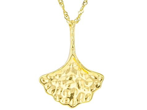 18k Yellow Gold Over Sterling Silver Gingko Leaf Pendant With Chain